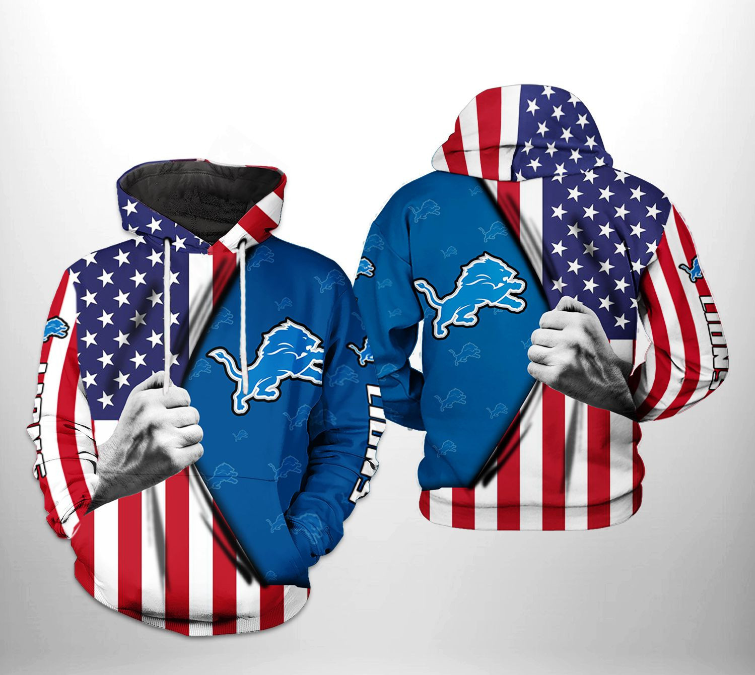 NFL Detroit Lions NFL US Flag Team Hoodie  Zip Hoodie Version 2135