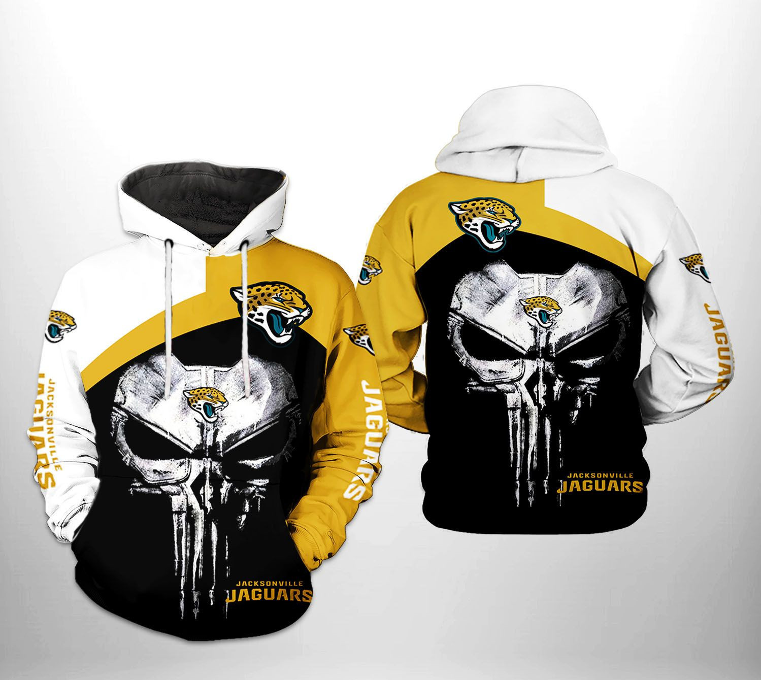 NFL Jacksonville Jaguars NFL Skull Punisher Team Hoodie  Zip Hoodie