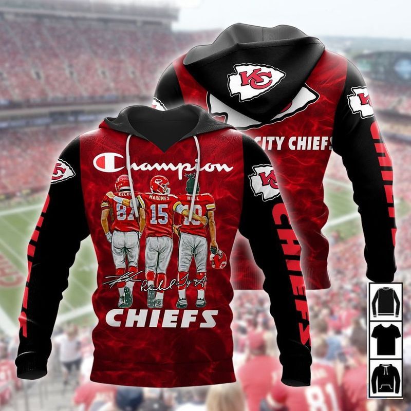 NFL Kansas City Chiefs Champion Travis Kelce Patrick Mahomes Tyreek Hill Signatures Sweatshirt Hoodie Zipped Hoodie