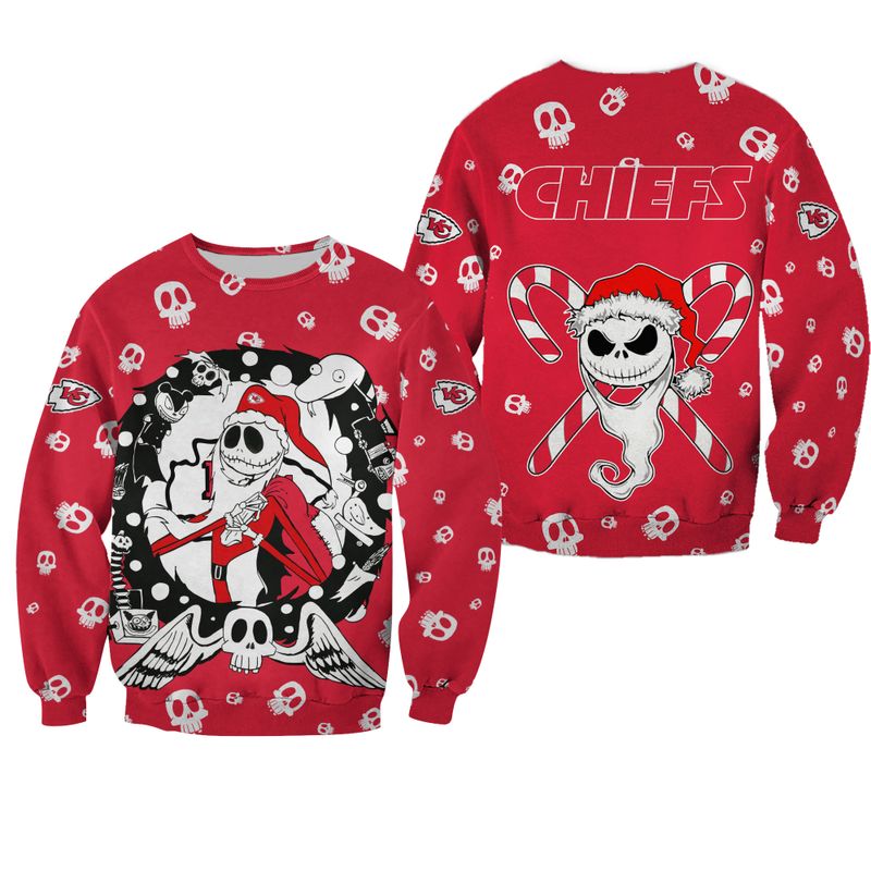 NFL Kansas City Chiefs Christmas Jack Skellington All Over Print Sweatshirt Hoodie Zipped Hoodie