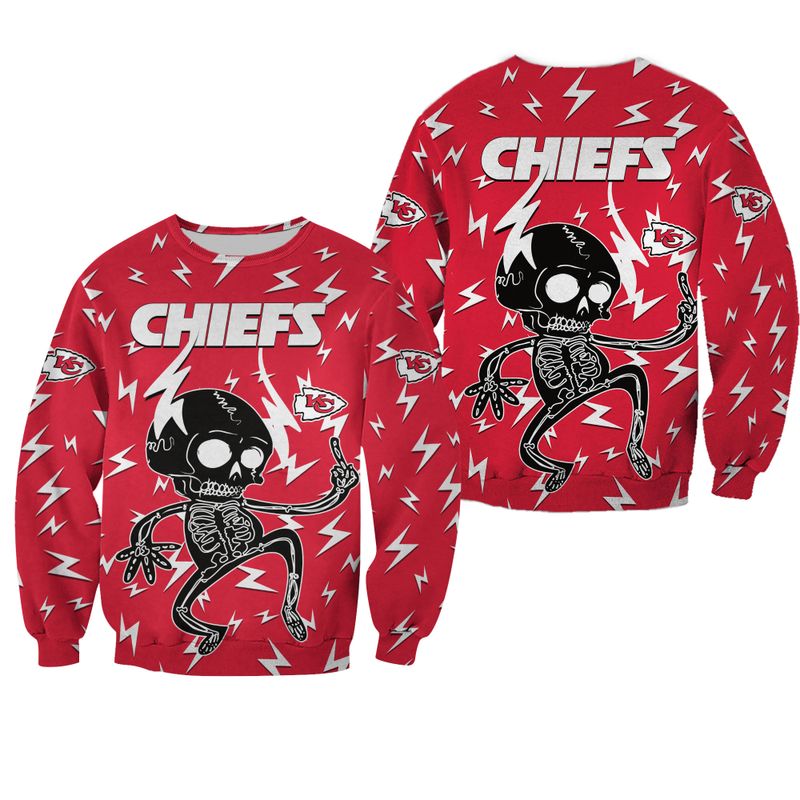 NFL Kansas City Chiefs Electric Shock Cute Skeleton All Over Print Sweatshirt Hoodie Zipped Hoodie
