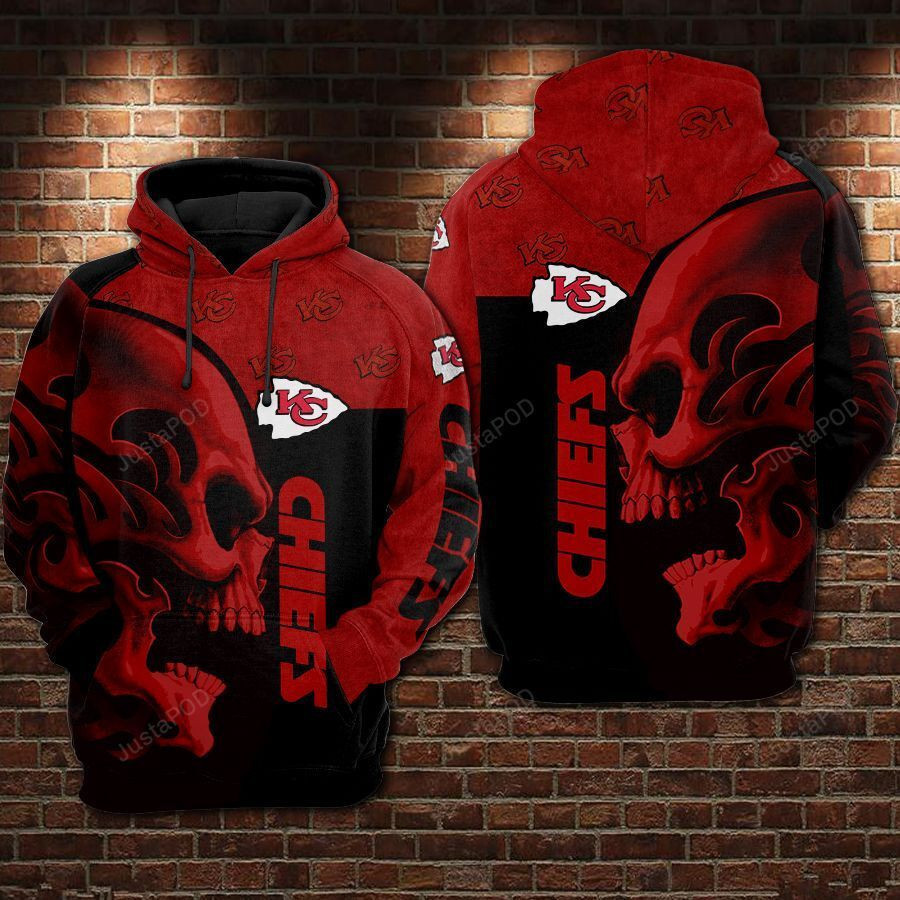 NFL Kansas City Chiefs Nfl Football Skull Black Red Hoodie  Zip Hoodie Gift For Sport Music Fans