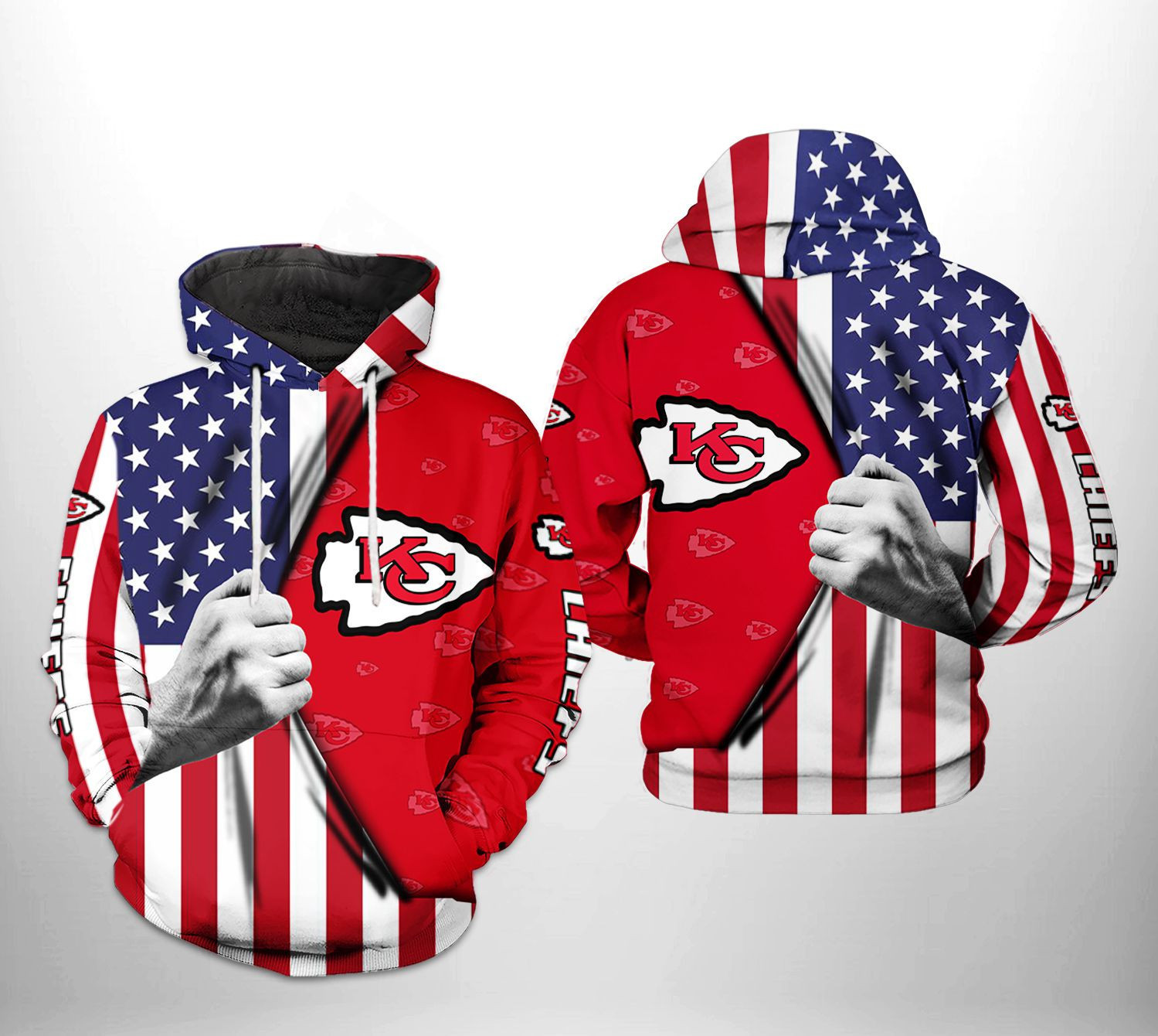 NFL Kansas City Chiefs NFL US Flag Team Hoodie  Zip Hoodie Version 631