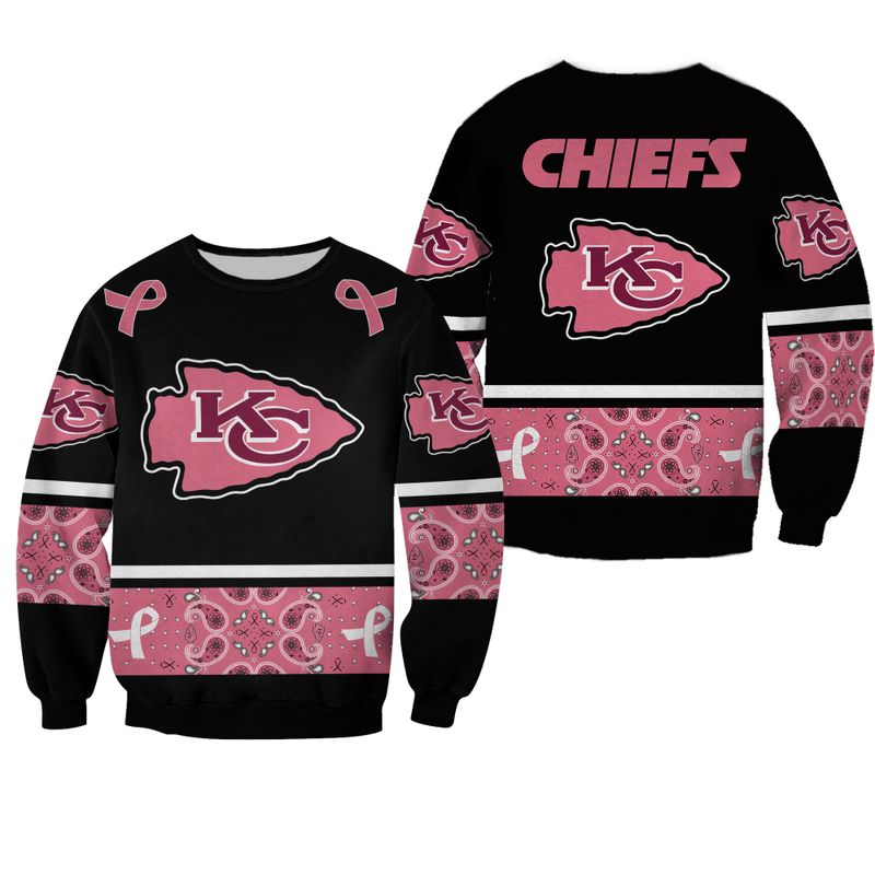 NFL Kansas City Chiefs PINK BREAST CANCER Sweatshirt Hoodie Zipped Hoodie