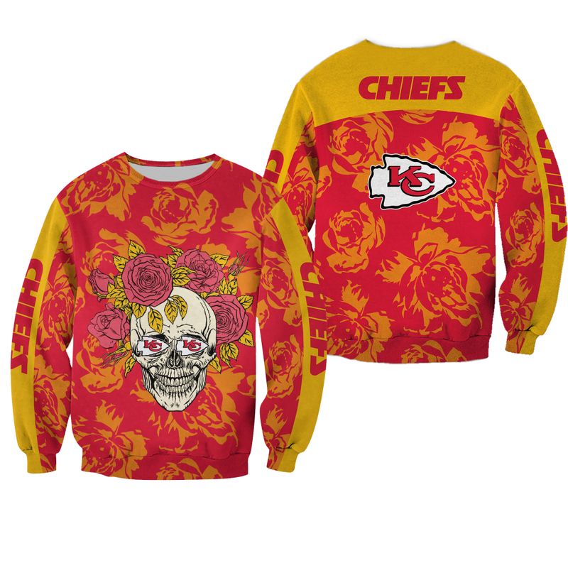NFL Kansas City Chiefs Skull And Rose Hoodie