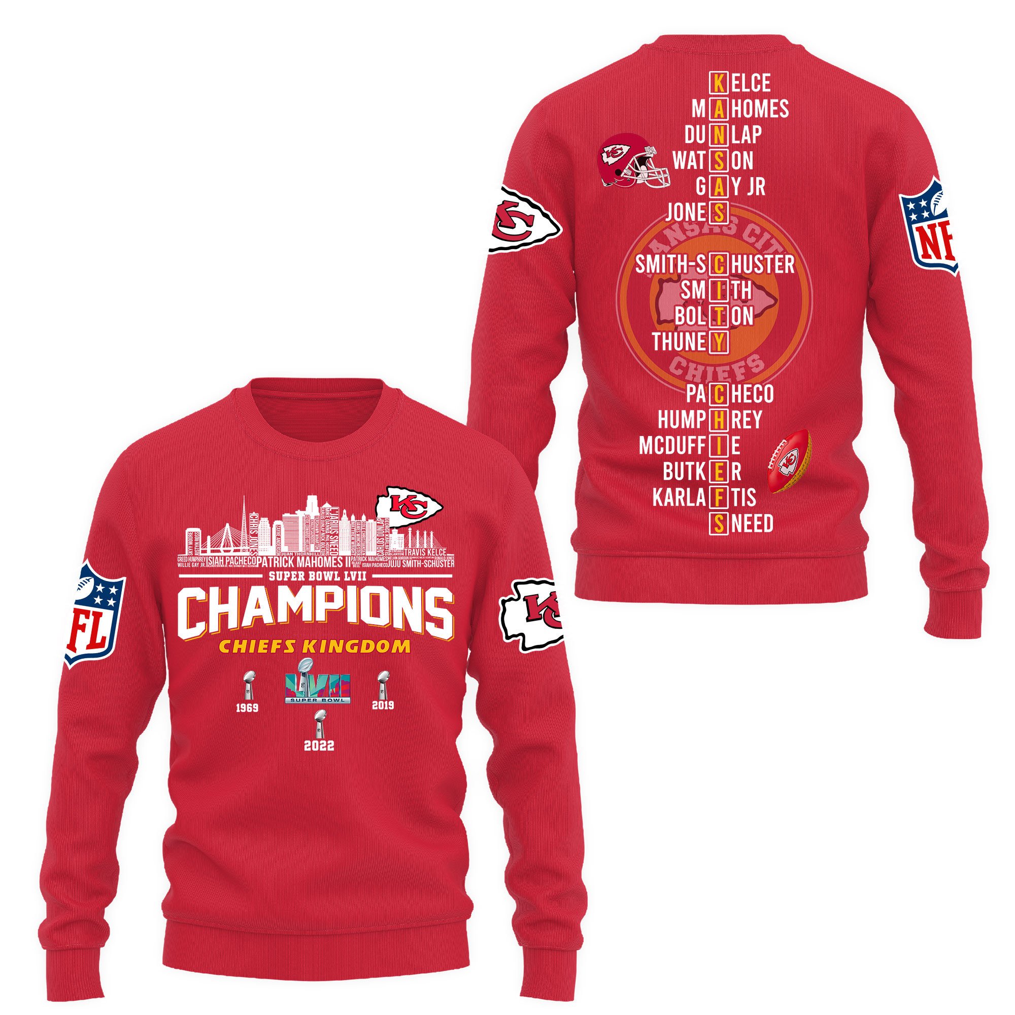 NFL Kansas City Chiefs Super Bowl LVII Champions Mens and Womens Sweatshirt Hoodie Zipped Hoodie Version 90