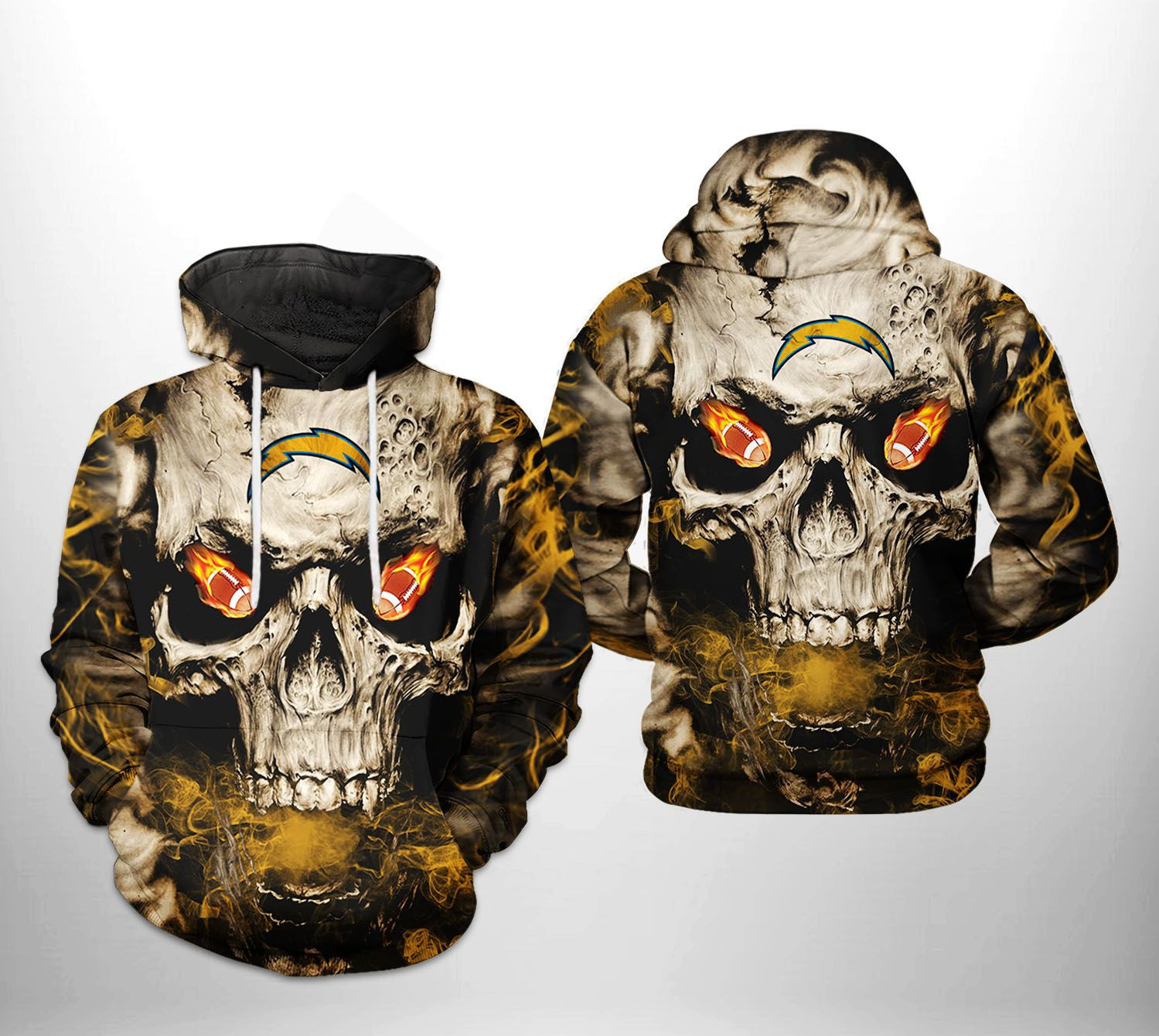 NFL Los Angeles Chargers NFL Skull Team Hoodie  Zip Hoodie