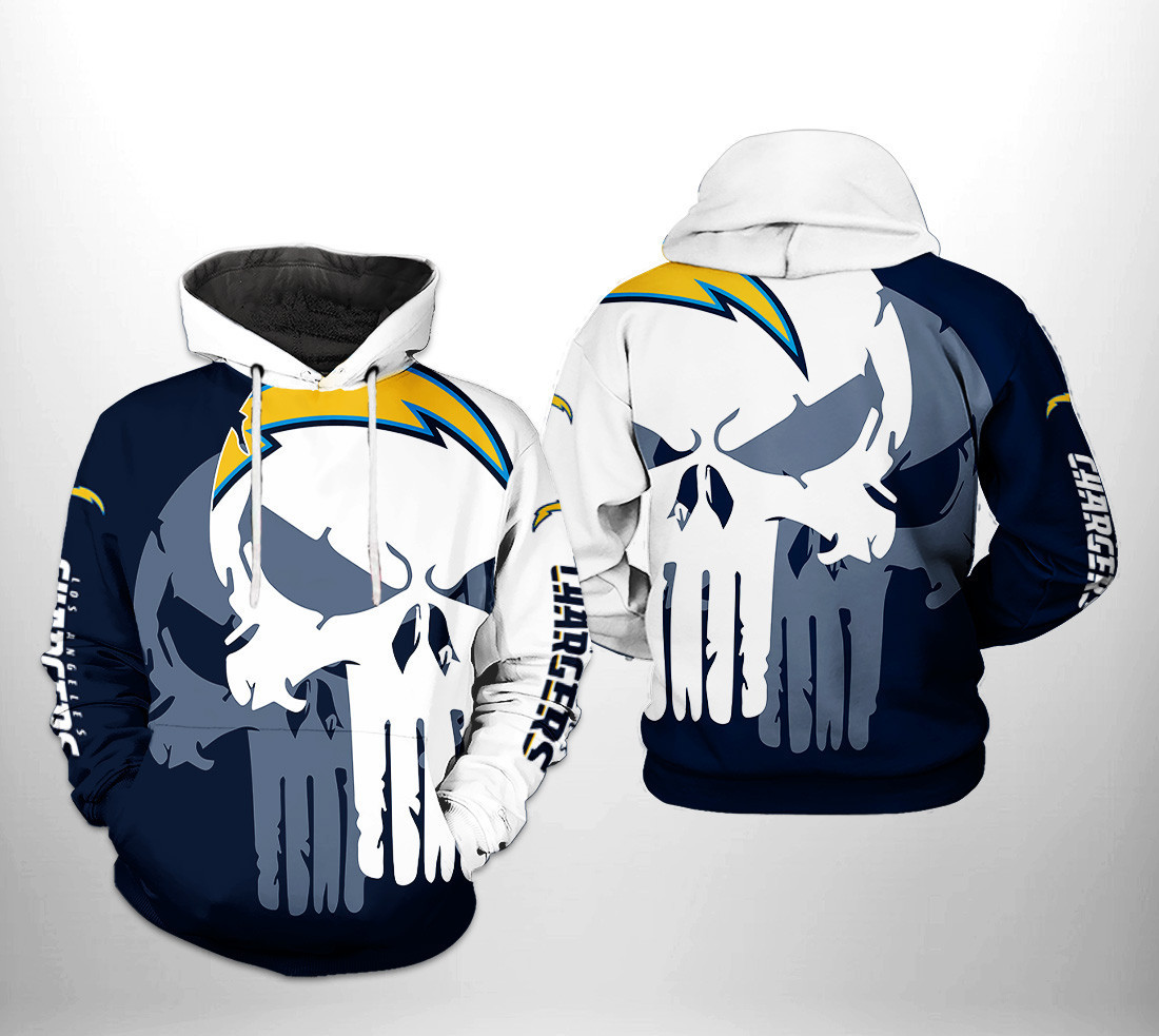 NFL Los Angeles Chargers NFL Team Skull Hoodie  Zip Hoodie