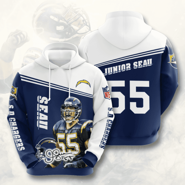 NFL Los Angeles Chargers Seau 55 Hoodie  Zip Hoodie Version 1056