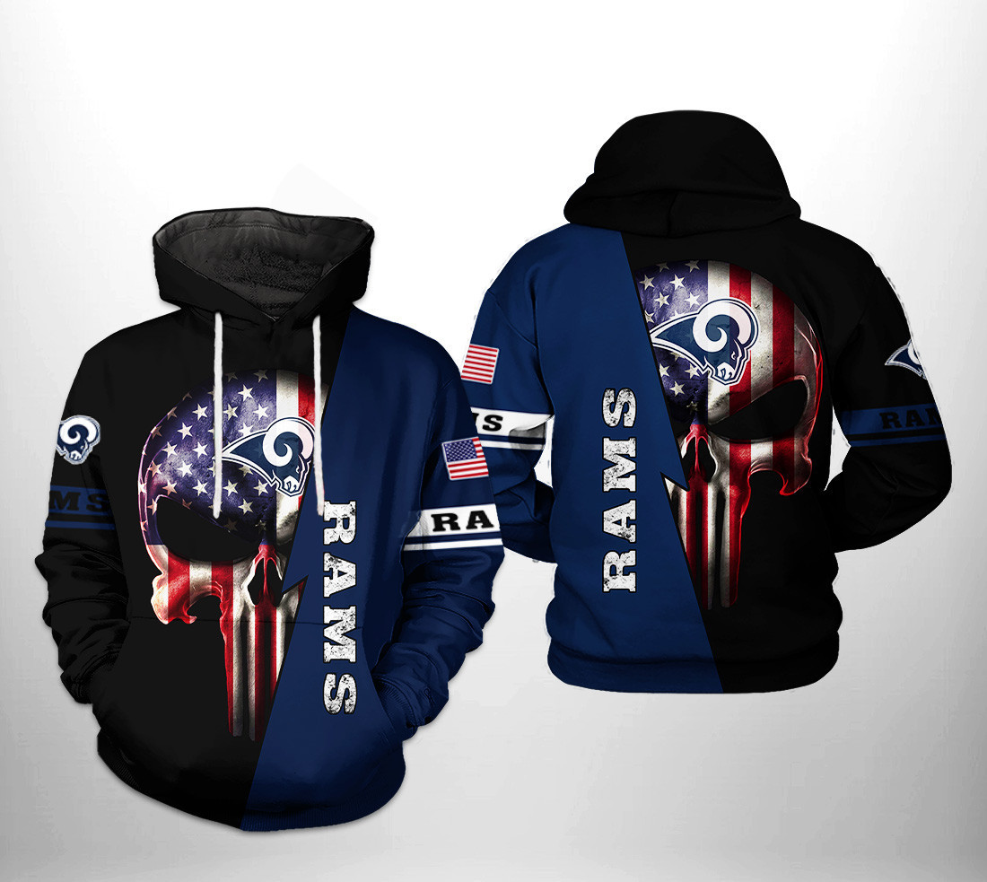 NFL Los Angeles Rams NFL US Flag Skull Team Hoodie  Zip Hoodie