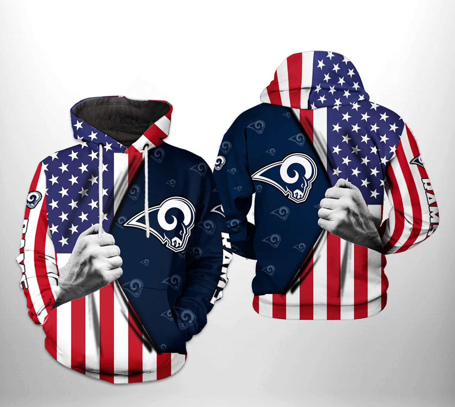 NFL Los Angeles Rams NFL US Flag Team Hoodie  Zip Hoodie Version 336