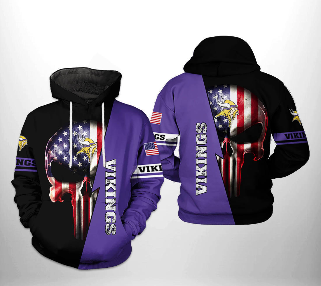NFL Minnesota Vikings NFL US Flag Skull Team Hoodie