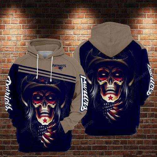 NFL New England Patriots Nfl Football Skull Black Hoodie  Zip Hoodie