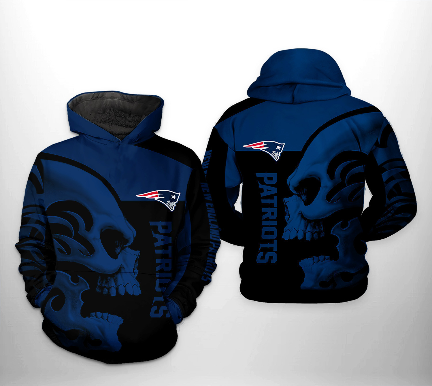 NFL New England Patriots NFL Skull Hoodie  Zip Hoodie Version 1369