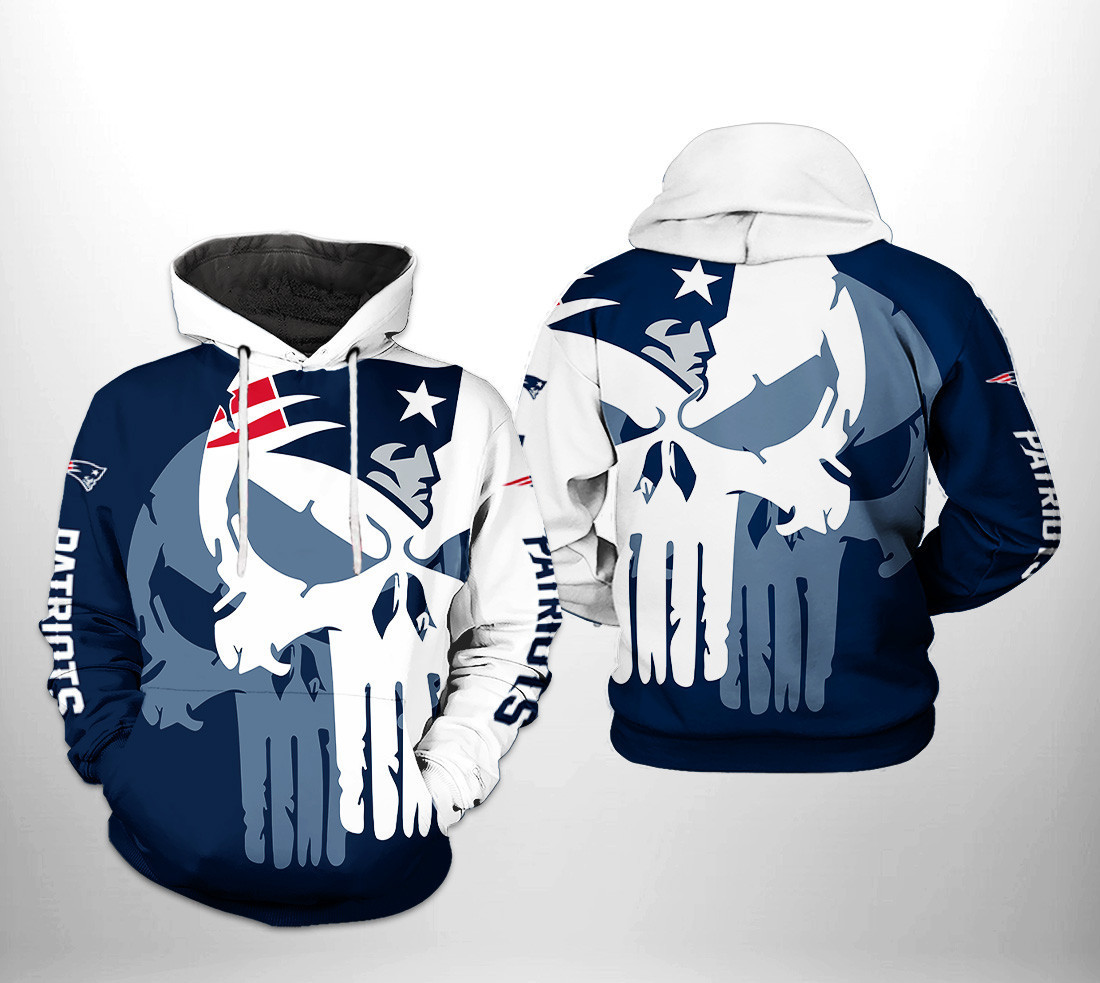 NFL New England Patriots NFL Team Skull Hoodie  Zip Hoodie
