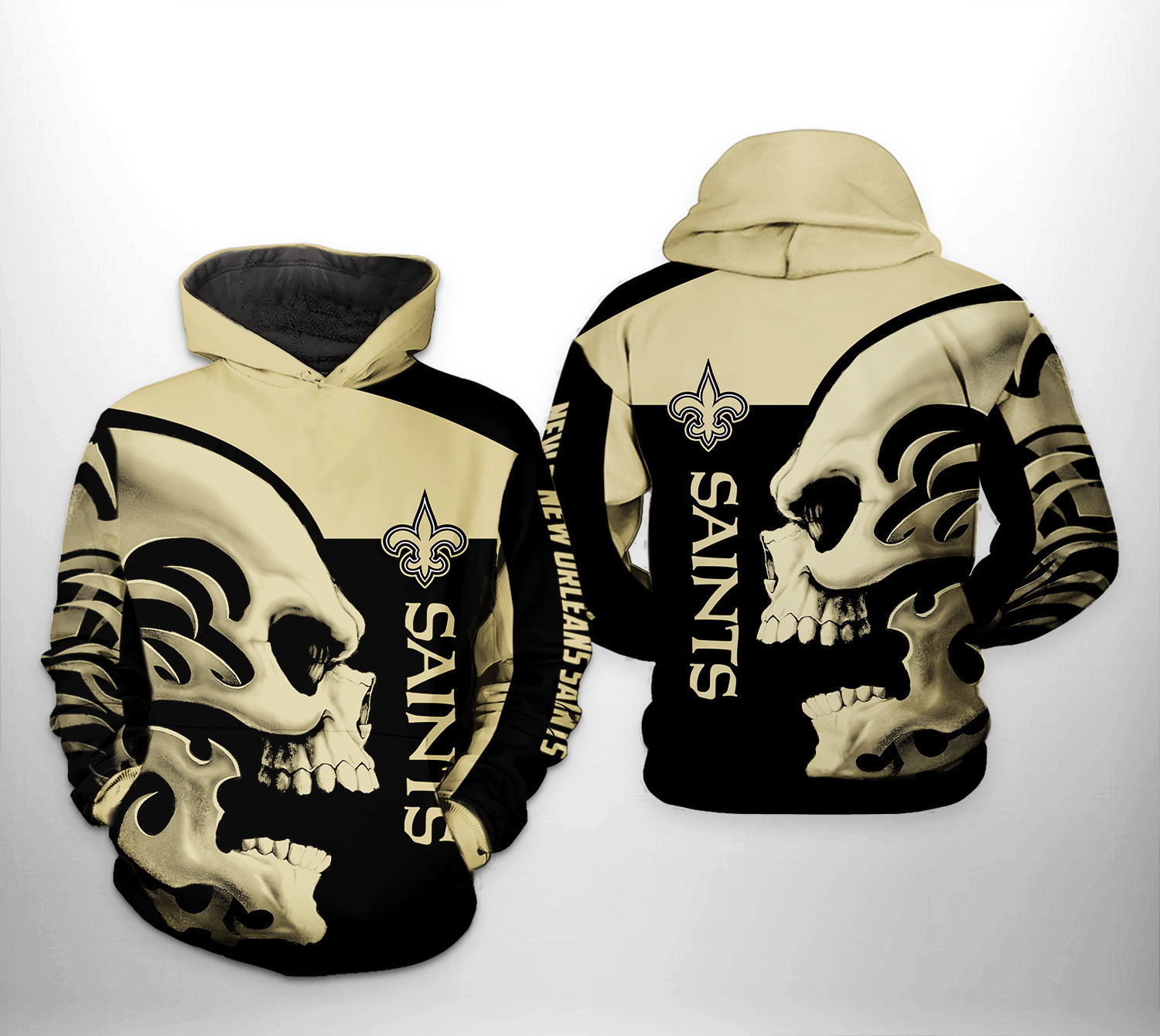 NFL New Orleans Saints NFL Skull Hoodie  Zip Hoodie