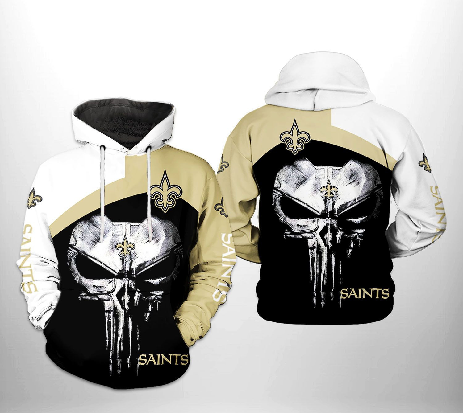 NFL New Orleans Saints NFL Skull Punisher Team Hoodie  Zip Hoodie