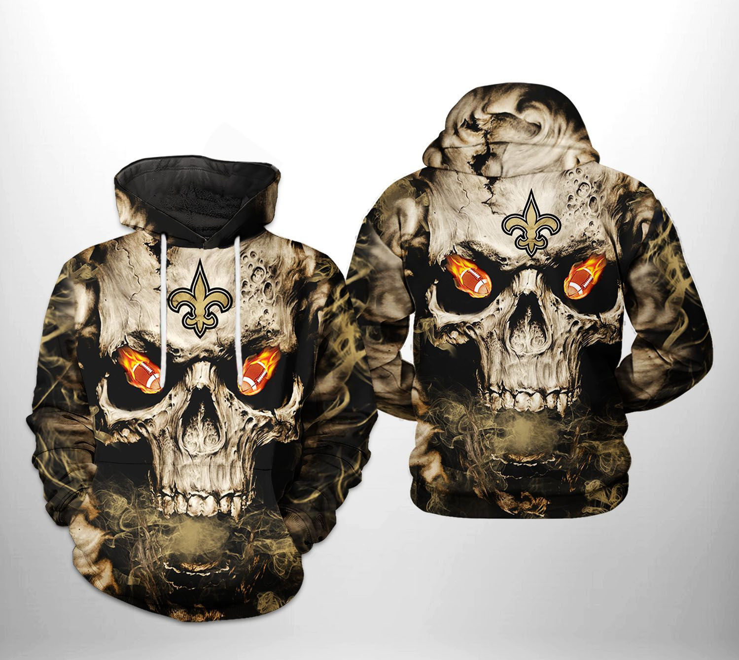 NFL New Orleans Saints NFL Skull Team Hoodie  Zip Hoodie