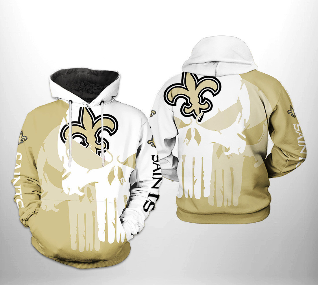 NFL New Orleans Saints NFL Team Skull Hoodie  Zip Hoodie