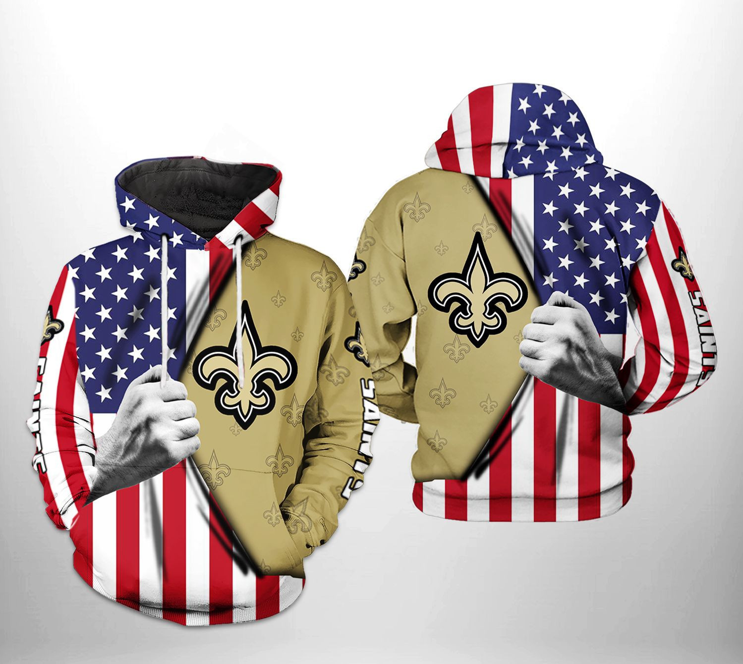 NFL New Orleans Saints NFL US Flag Team Hoodie  Zip Hoodie