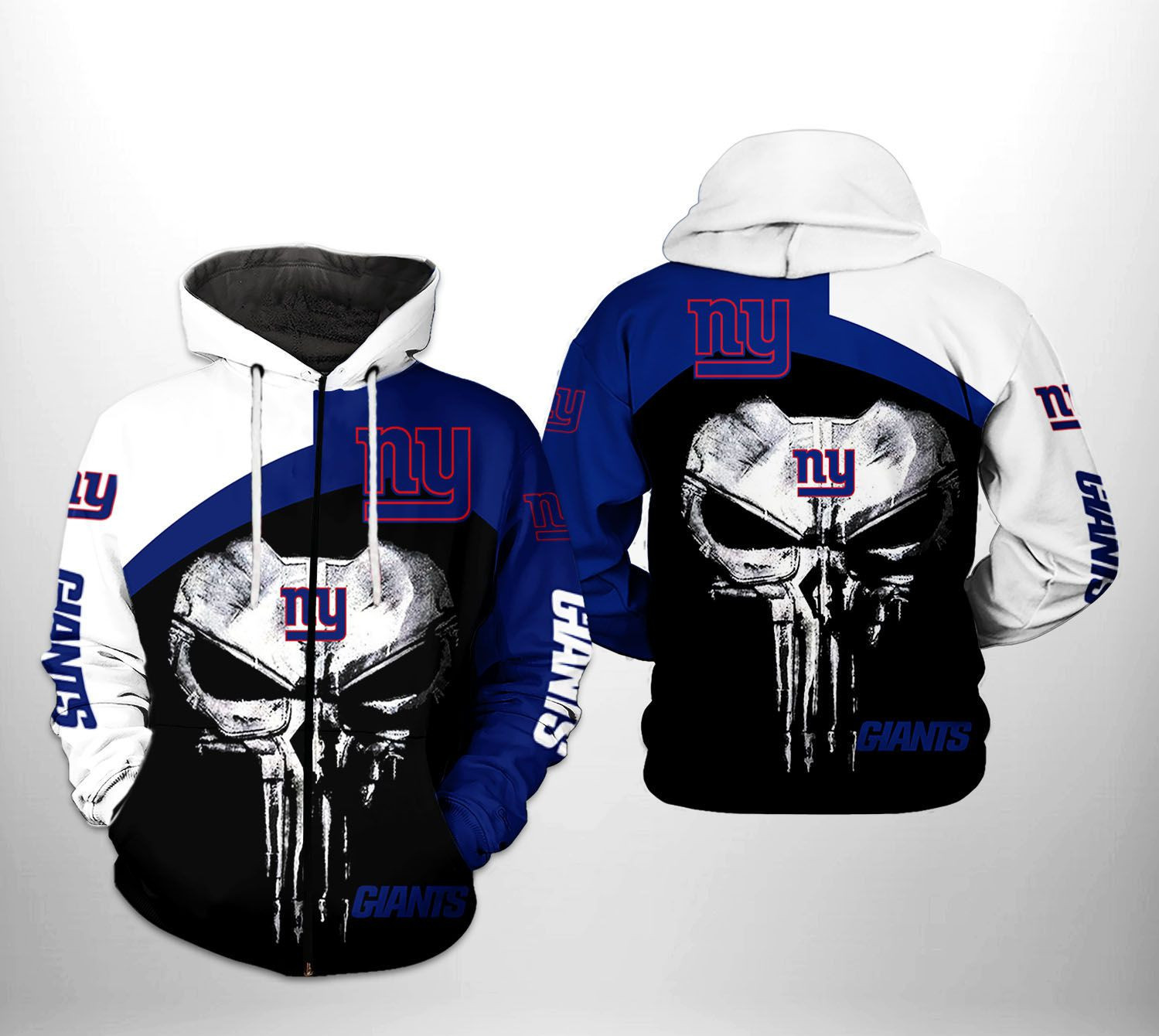 NFL New York Giants NFL Skull Punisher Team Hoodie  Zip Hoodie