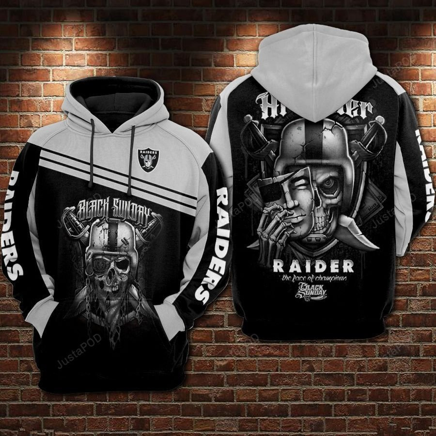 NFL Oakland Raiders Nfl Football Black Sunday Skull Hoodie  Zip Hoodie Version 2443