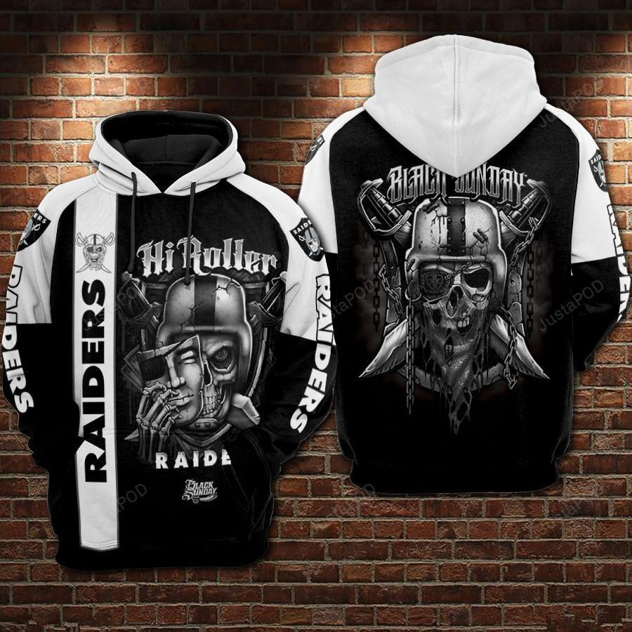 NFL Oakland Raiders Nfl Football Black Sunday Skull Hoodie  Zip Hoodie Version 965