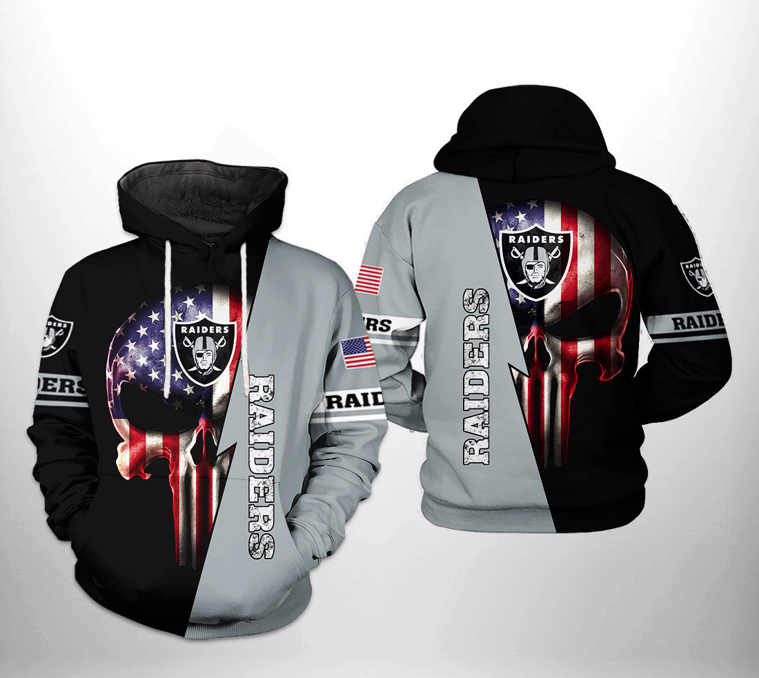 NFL Oakland Raiders NFL US Flag Skull Team Hoodie  Zip Hoodie
