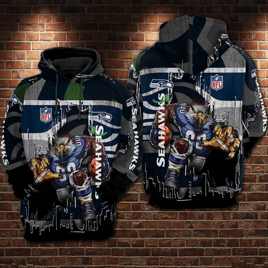 NFL Seattle Seahawks Nfl Football Big Logo Hoodie  Zip Hoodie
