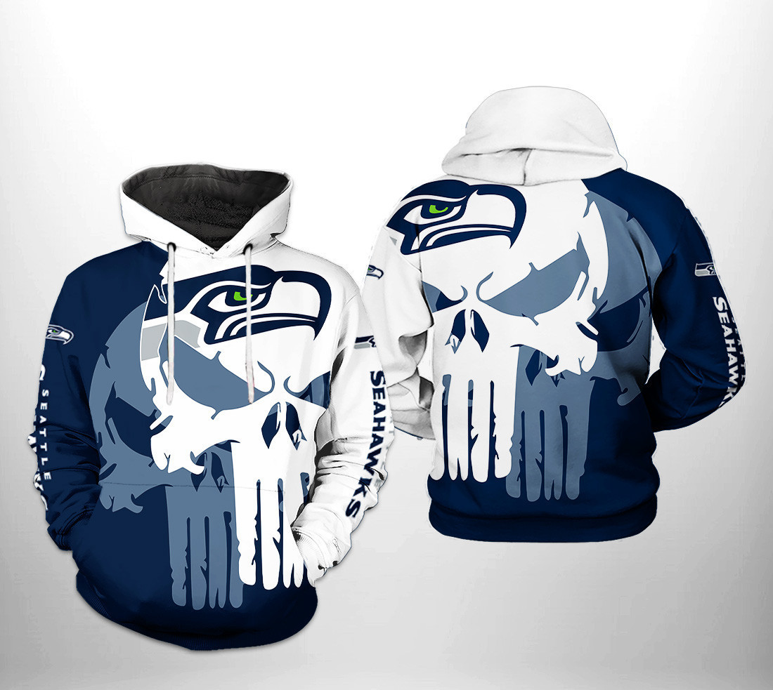 NFL Seattle Seahawks NFL Team Skull Hoodie  Zip Hoodie
