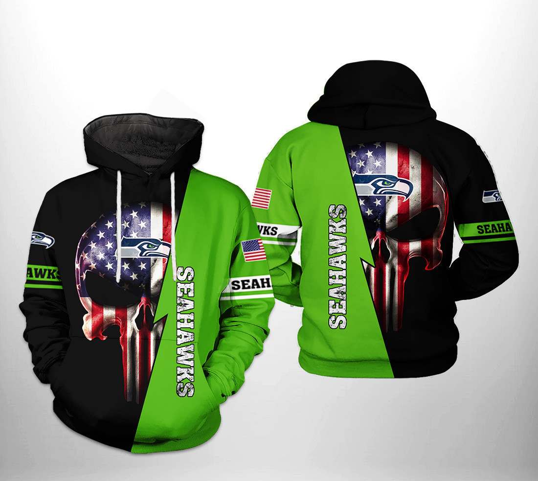 NFL Seattle Seahawks NFL US Flag Skull Team Hoodie  Zip Hoodie