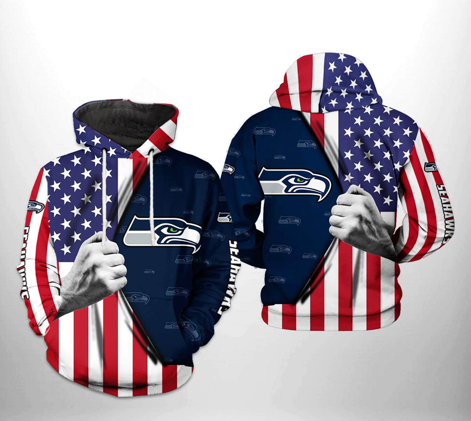 NFL Seattle Seahawks NFL US Flag Team Hoodie  Zip Hoodie Version 2137