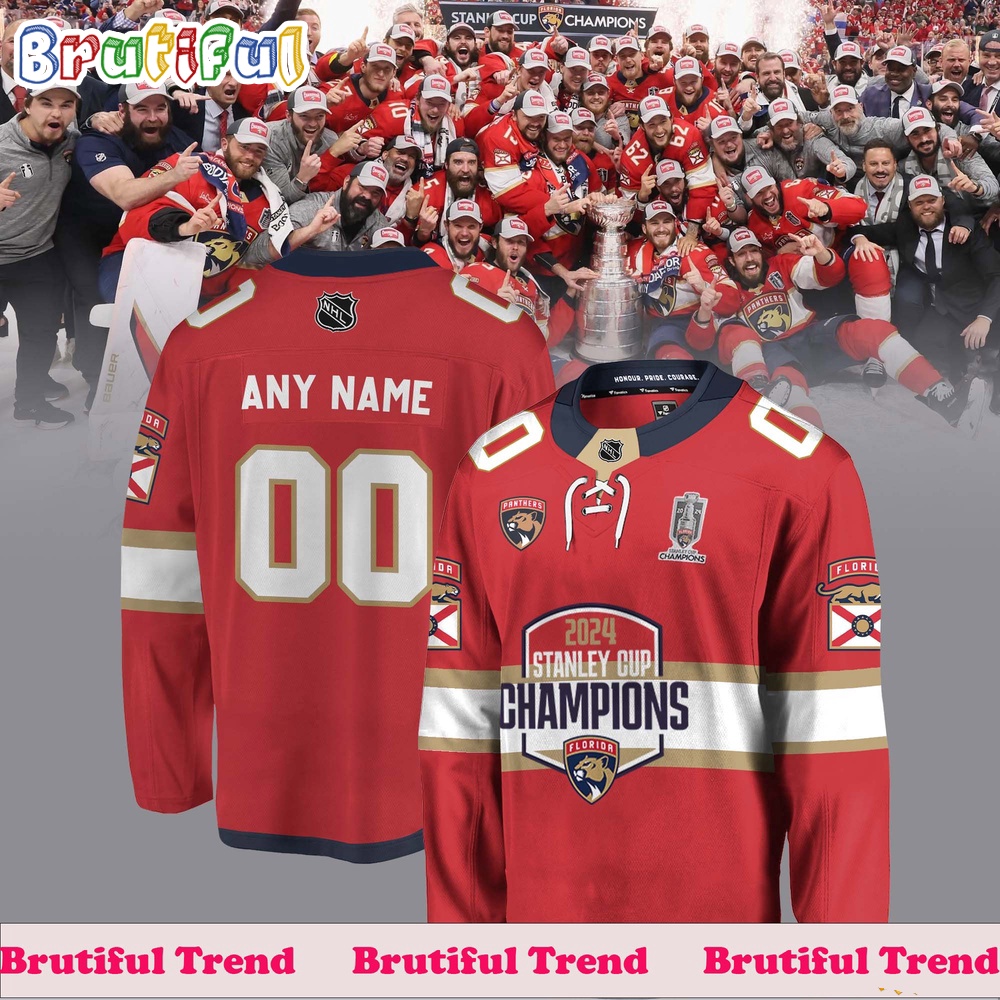 NHL Florida Panthers Home 2024 Stanley Cup Champions Hockey Jersey