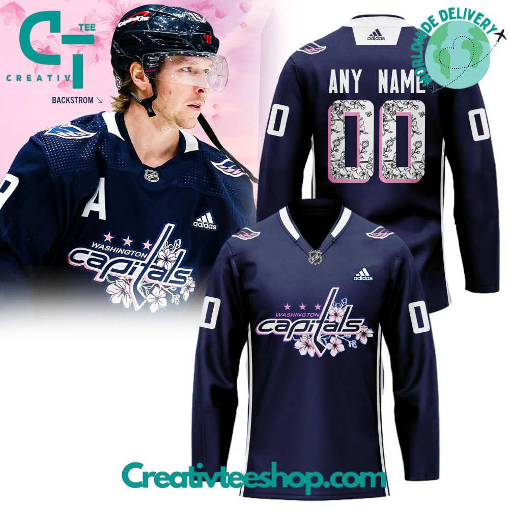 NHL Washington Capitals Cherry Blossom Navy Hockey Jersey