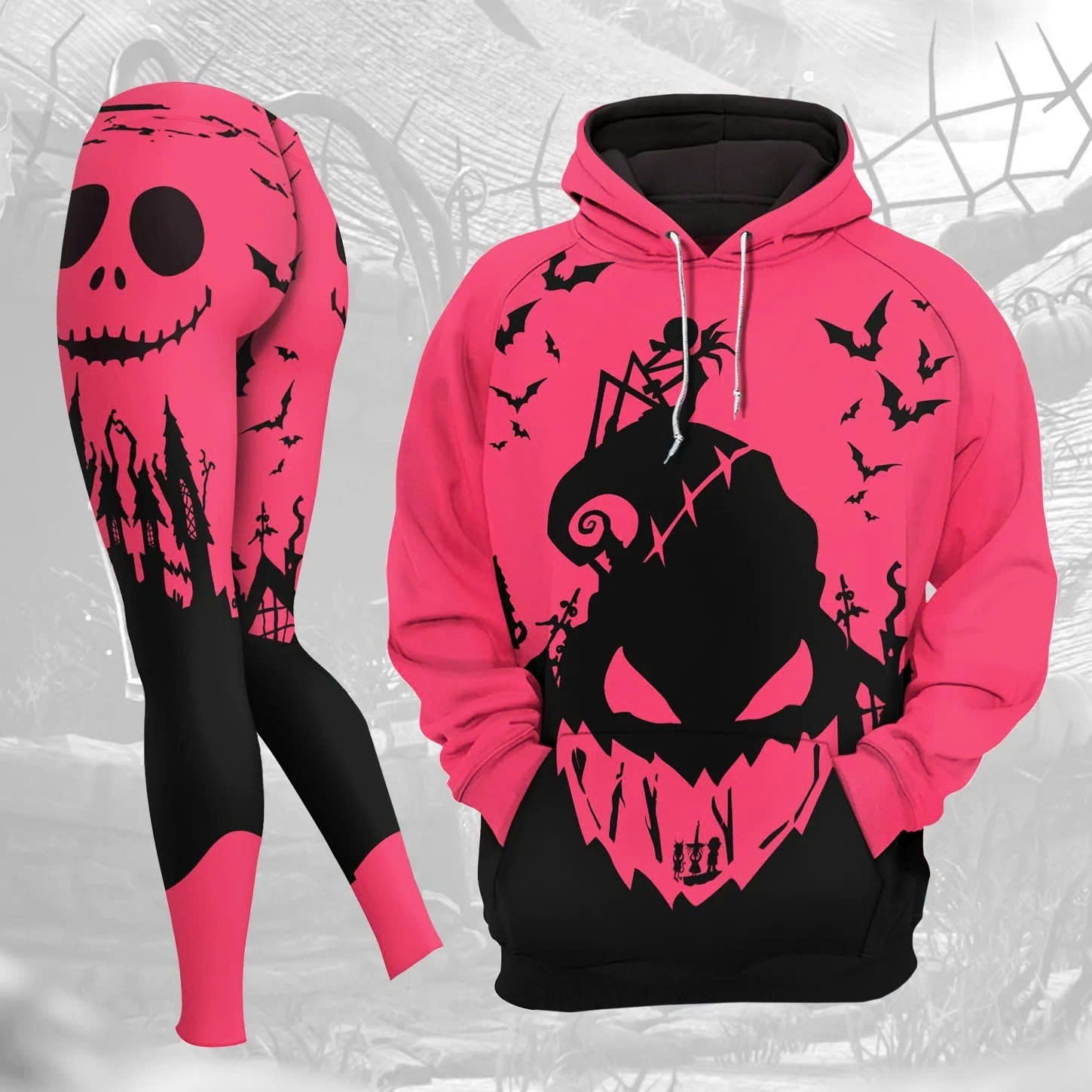 Nightmare Before Christmas Pink Hoodie And Leggings Womens Halloween Gifts For Adults