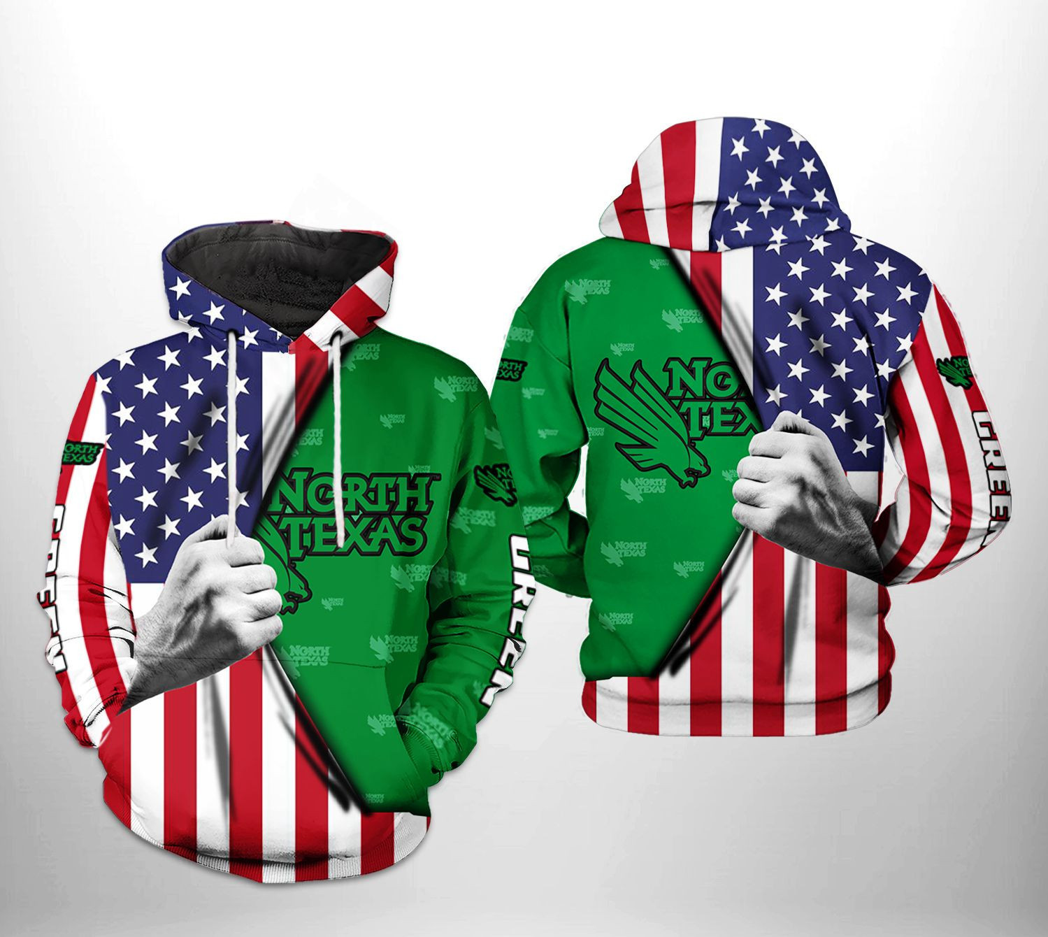 North Texas Mean Green NCAA US Flag Hoodie  Zip Hoodie Version 999