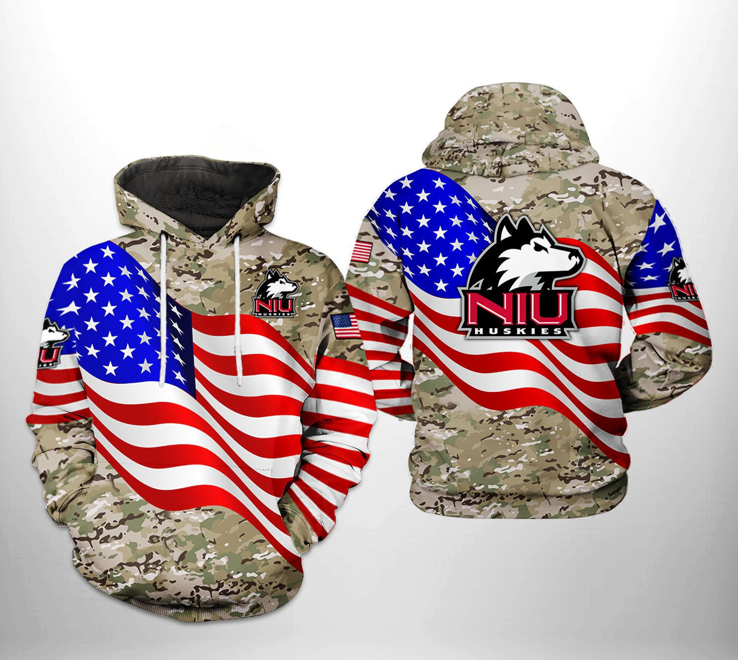 Northern Illinois Huskies NCAA US Flag Camo Veteran Hoodie  Zip Hoodie