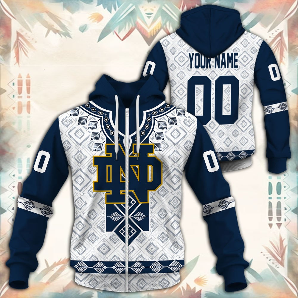 Notre Dame Fighting Irish Native Tribal Custom Name And Number 3D printed Sweatshirt Hoodie Zipped Hoodie
