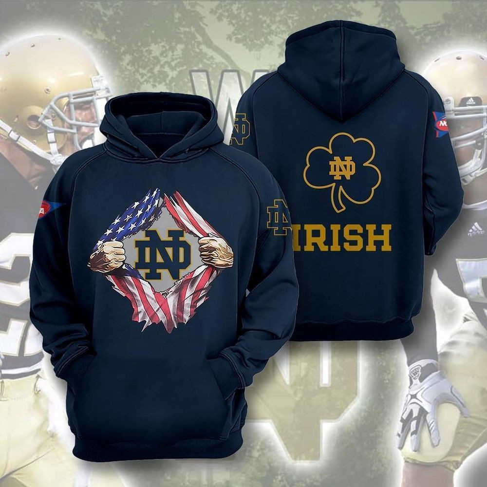 Notre Dame Fighting Irish Ncaa American Ripped Hoodie  Zip Hoodie Version 909