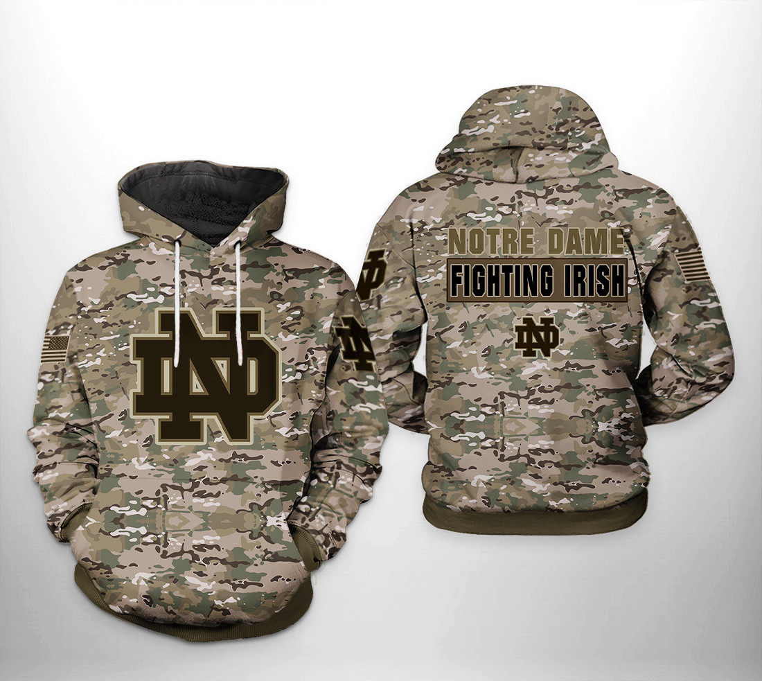 Notre Dame Fighting Irish NCAA Camo Veteran Hoodie  Zip Hoodie
