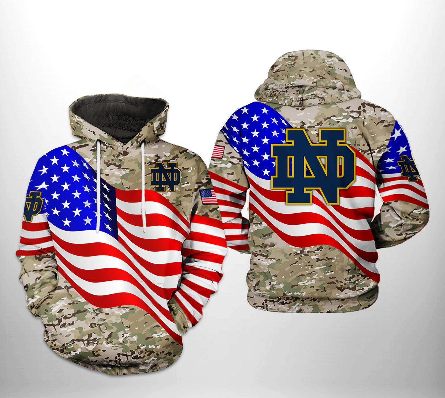 Notre Dame Fighting Irish NCAA US Flag Camo Veteran Hoodie Zip Hoodie