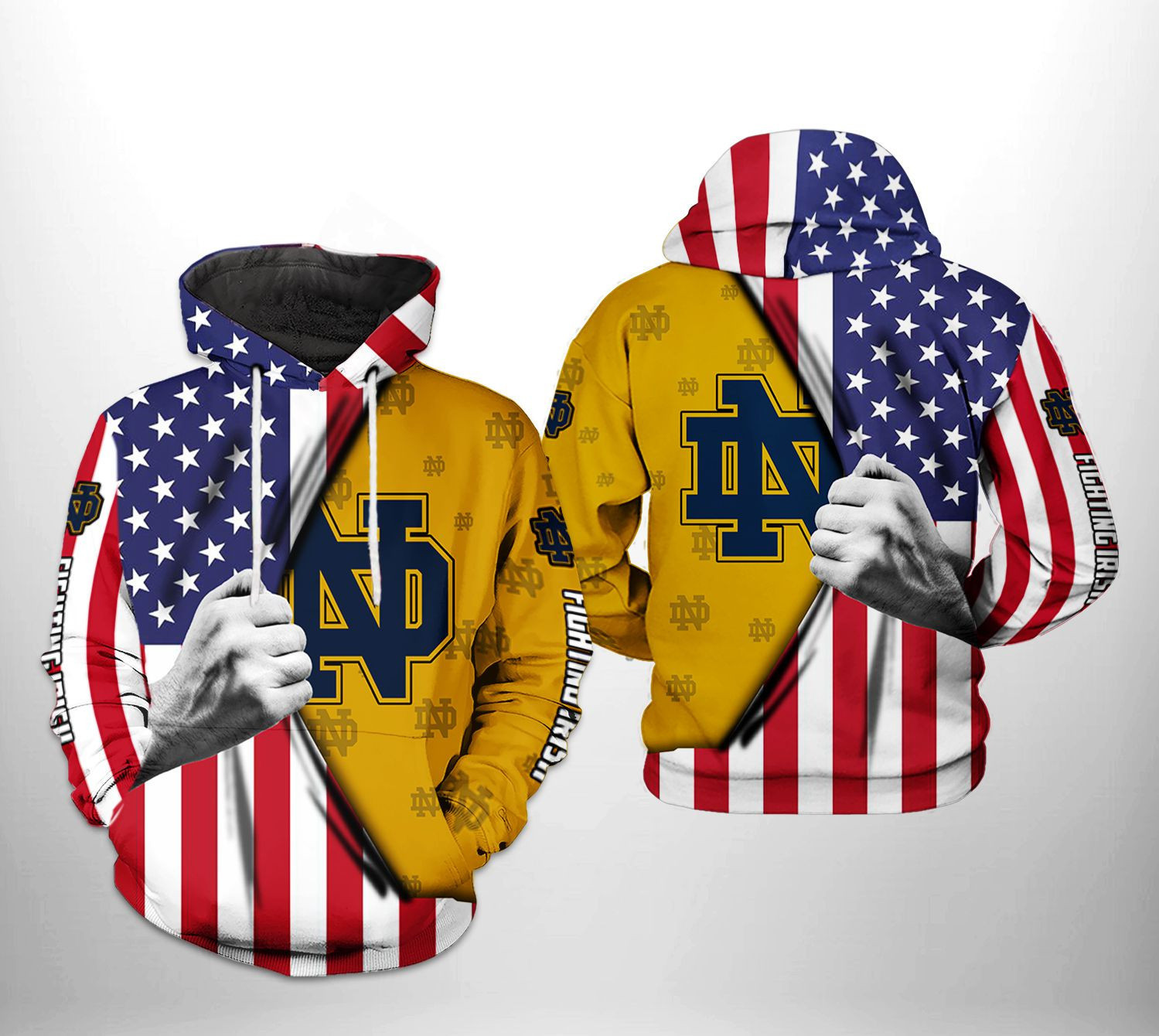 Notre Dame Fighting Irish NCAA US Flag Hoodie  Zip Hoodie