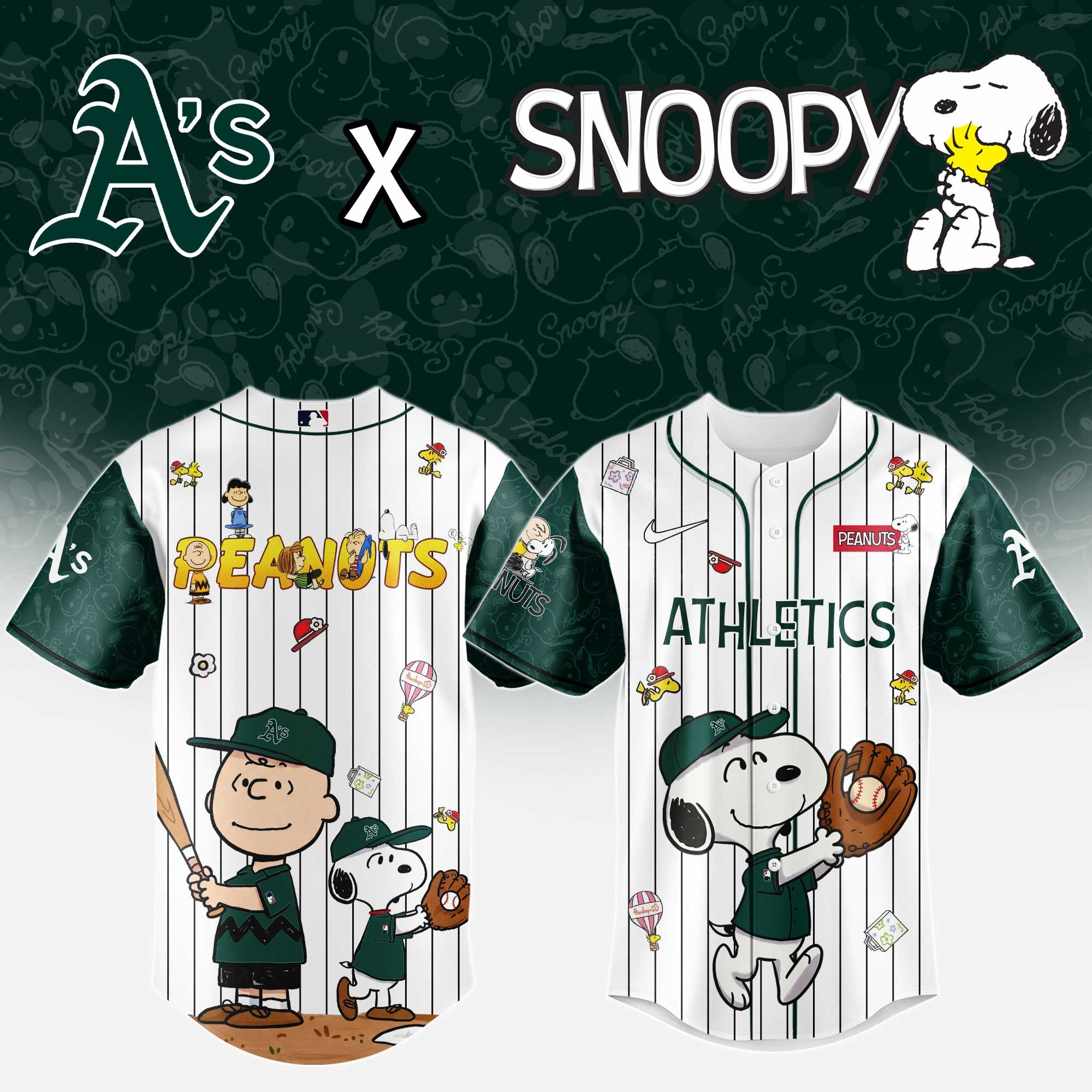 Oakland Athletics MLB 75Th Anniversary Of Peanuts Snoopy Jersey 2025 Baseball Fan Gifts