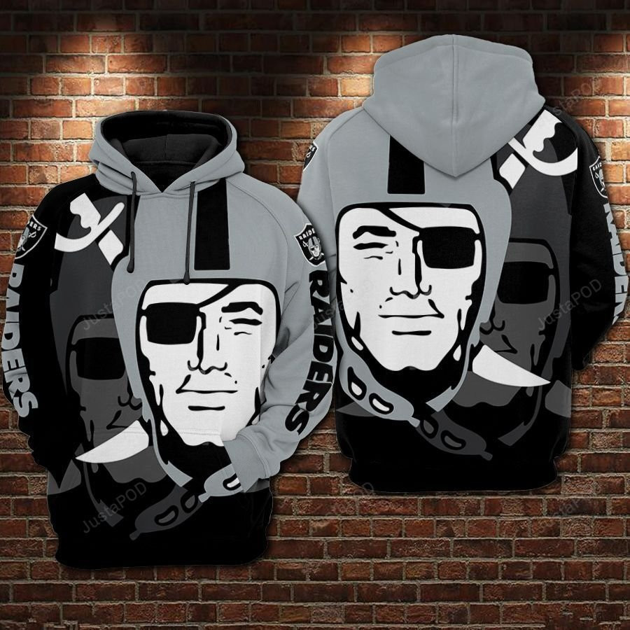 Oakland Raiders Nfl Football Big Logo Gray Hoodie Zip Hoodie