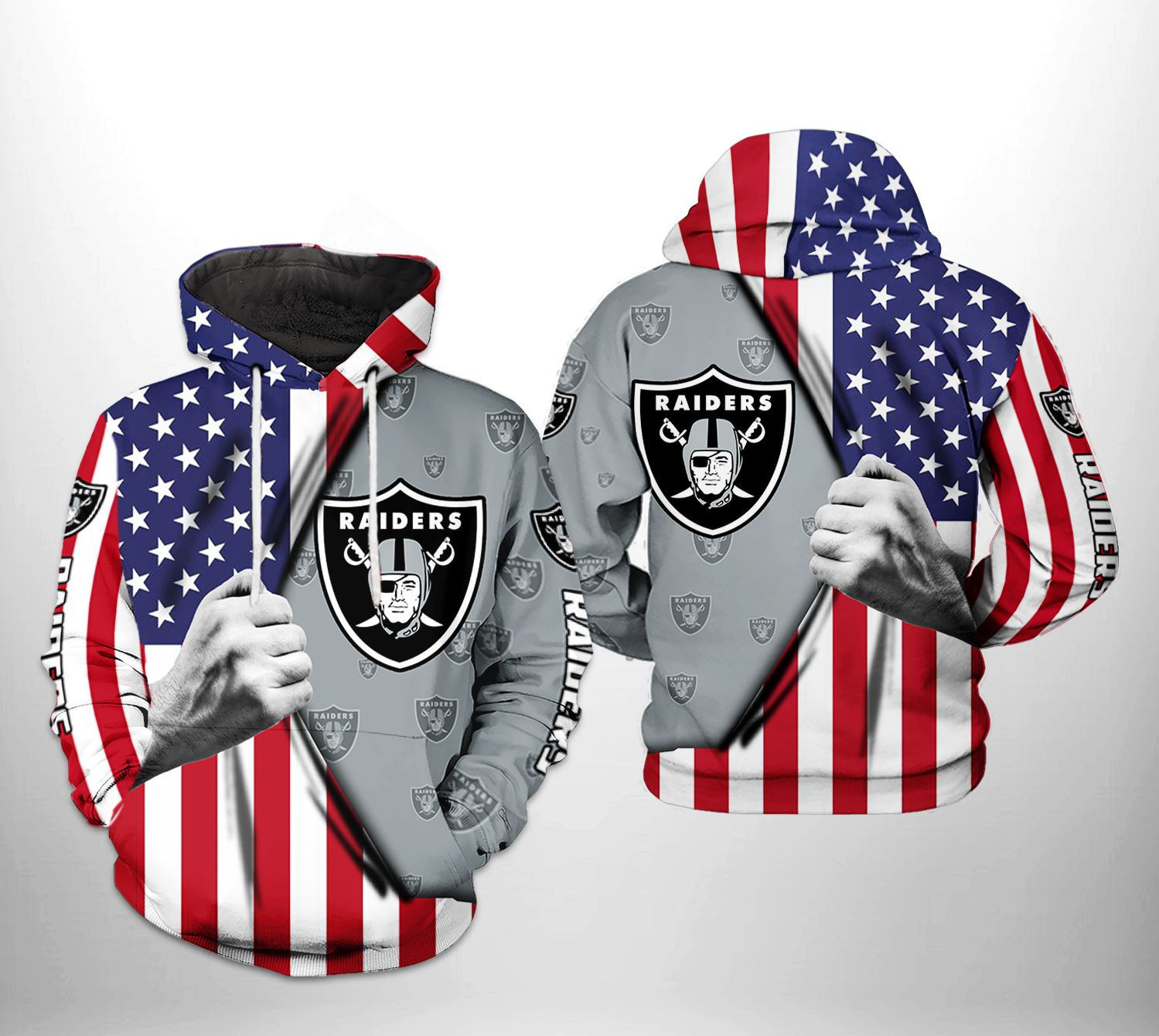 Oakland Raiders NFL US Flag Team Hoodie  Zip Hoodie