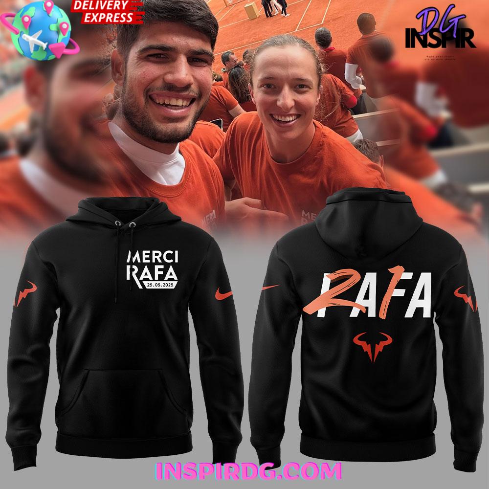 Offical Rafael Nadal Roland Garros Merci Rafa 2025 Black Hoodie Premium Merchandise