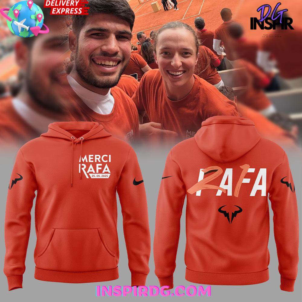 Offical Rafael Nadal Roland Garros Merci Rafa 2025 Orange Hoodie Premium Merchandise