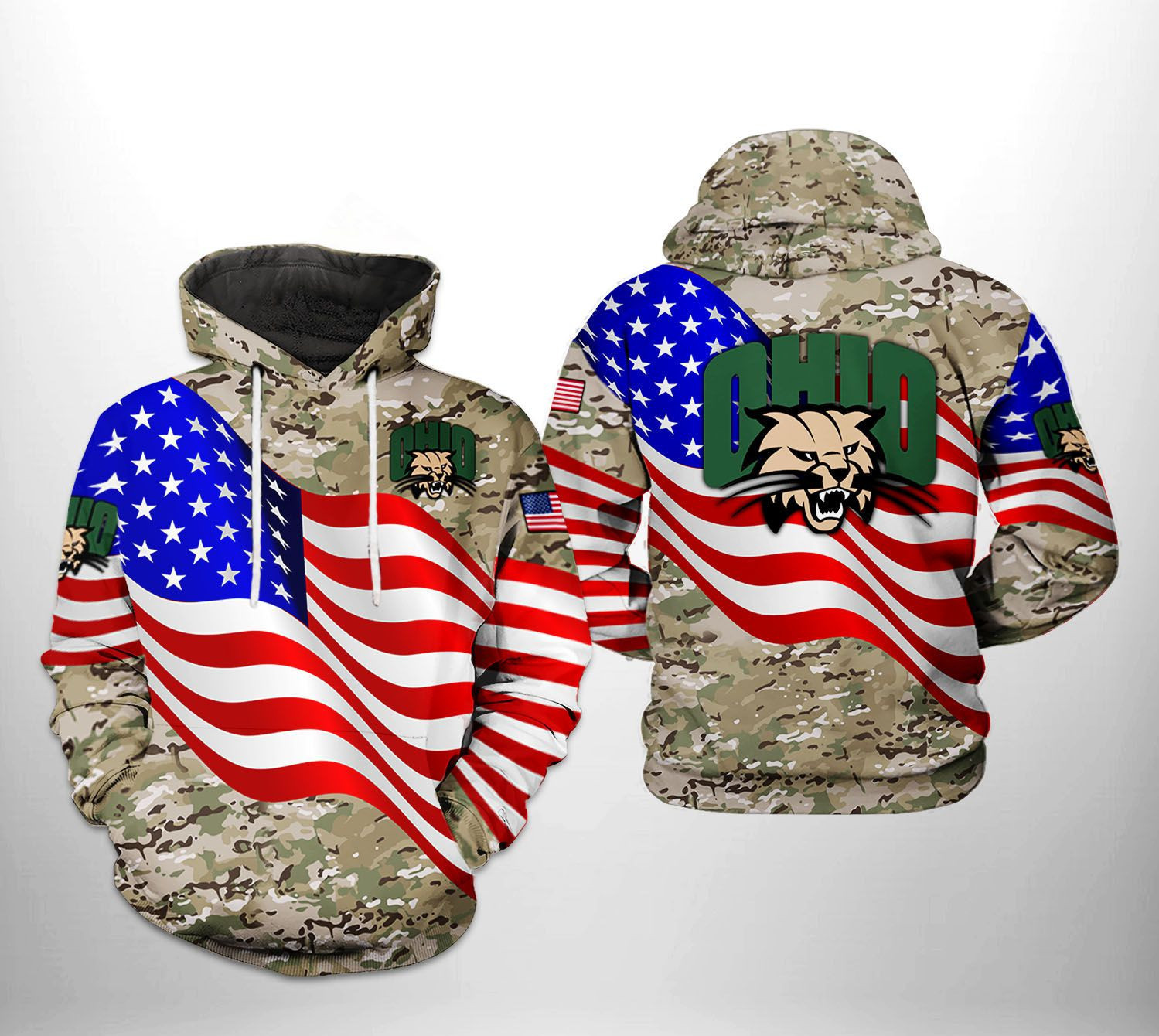 Ohio Bobcats NCAA US Flag Camo Veteran Hoodie  Zip Hoodie