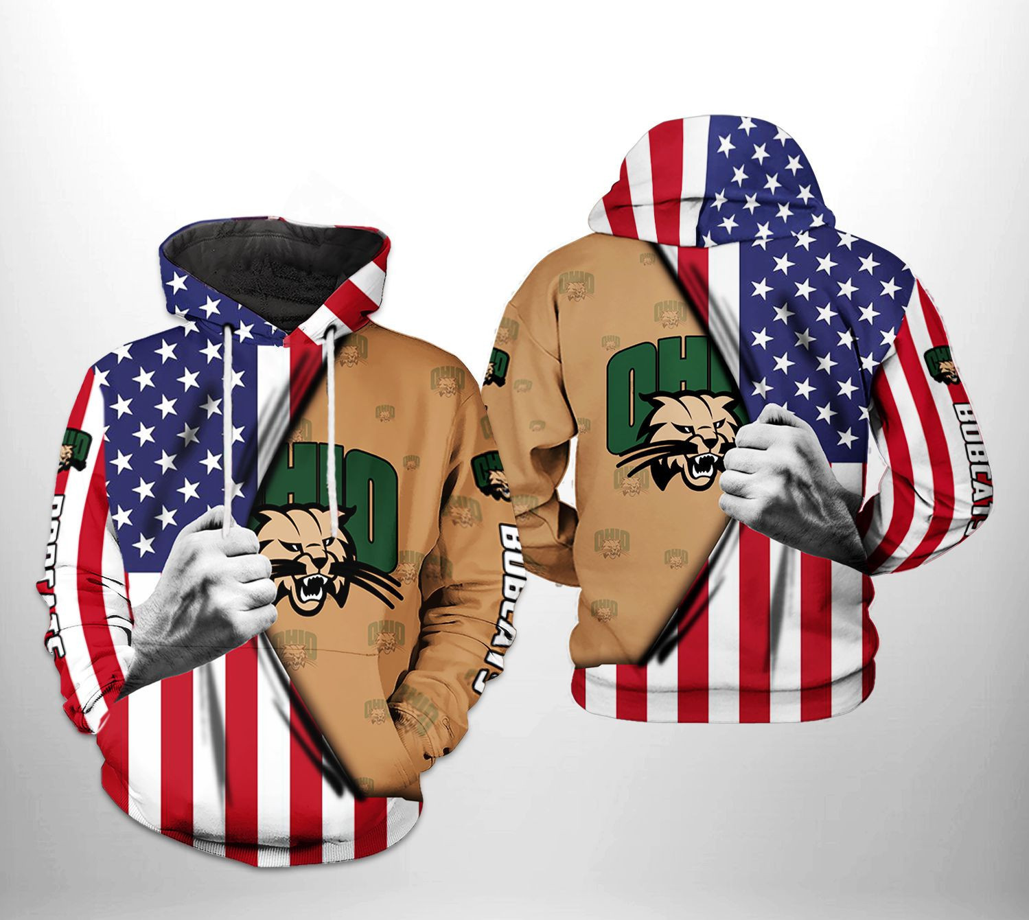 Ohio Bobcats NCAA US Flag Hoodie  Zip Hoodie Version 948