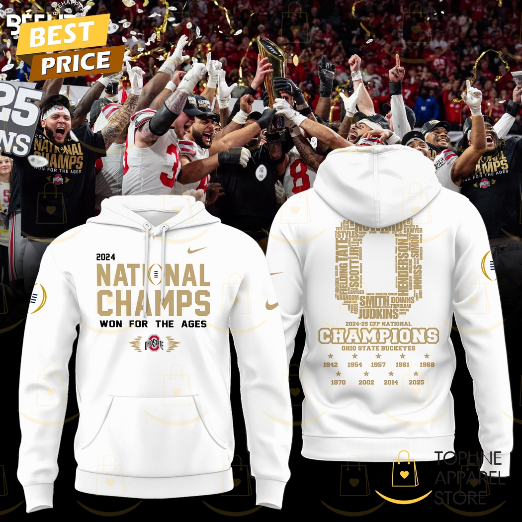 Ohio State Buckeyes 2025 National Champions Won For The Ages Hoodie - White Gift For Sport Music Fans